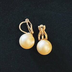 Vintage Napier Gold Tone Faux Pearl Clip On Earrings